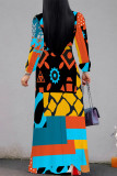 Camel Casual Daily Geometric Print Lace Up Contrast V Neck Printed Dresses