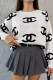 White Casual Letters Patchwork O Neck Tops