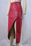 Red Sexy Solid Color Patchwork High Slit High Waist Patchwork Bottoms
