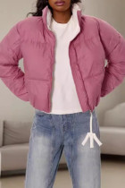 Pink Casual Solid Color Patchwork Zipper Contrast Zipper Collar Outerwear