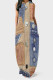 Multicolor Casual Street Faux Denim Print Pocket Contrast O Neck Sleeveless Dresses