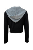 Black Casual Patchwork Zipper Turn-back Collar Outerwear