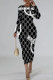 Black Casual Street Letter Print Contrast O Neck Printed Dresses