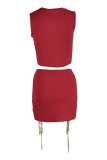 Orange Sexy Solid Hollowed Out O Neck Sleeveless Two Pieces