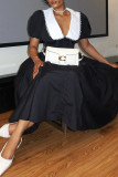 Black Elegant Patchwork Contrast V Neck Long Dresses