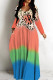 Colour Casual Print Basic V Neck Long Dresses