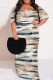 Beige Sexy Street Floral Print Stripe Ruffle Contrast Off Shoulder Printed Plus Size Dresses