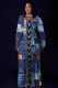 Blue Casual Faux Denim Print Basic O Neck Long Plus Size Dresses