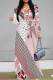Pink Casual Daily Geometric Print Lace Up Contrast V Neck Printed Dresses