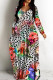 Multicolor Casual Print Basic V Neck Long Dresses