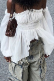 White Sexy Solid Color Patchwork Backless Off Shoulder Tops