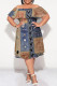 Dark Blue Sexy Faux Denim Print Contrast Off Shoulder Printed Plus Size Dresses