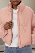 Pink Casual Solid Color Pocket Patchwork Zipper Zipper Collar Outerwear