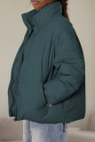 Blue Casual Solid Color Pocket Patchwork Zipper Zipper Collar Outerwear