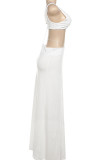 White Sexy Solid Color Hollow Out Patchwork Deep V Neck Sleeveless Two Pieces
