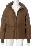 Blue Casual Solid Color Pocket Patchwork Zipper Zipper Collar Outerwear