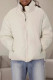 White Casual Solid Color Pocket Patchwork Zipper Zipper Collar Outerwear