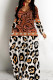 Red-brown Casual Print Basic V Neck Long Dresses