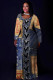 Deep Blue Casual Faux Denim Print Basic O Neck Long Plus Size Dresses