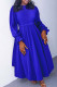 Blue Elegant Solid Color Patchwork Ruched O Neck A Line Plus Size Dresses