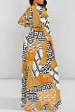 White Elegant Geometric Print Flowers Lace Up Contrast O Neck Printed Dresses