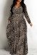 Brownness Casual Print Basic V Neck Long Dresses