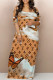 Orange Sexy Street Butterfly Letter Print Contrast V Neck Printed Dresses