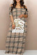 Khaki Casual Street Figure Print Plaid Contrast V Neck Printed Dresses