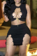 Black Sexy Solid Hollowed Out O Neck Sleeveless Two Pieces