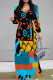 Blue Casual Daily Geometric Print Lace Up Contrast V Neck Printed Dresses