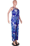 Red Sexy Print Tie-dye Without Belt Asymmetrical One Shoulder Loose Jumpsuits