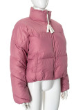 Pink Casual Solid Color Patchwork Zipper Contrast Zipper Collar Outerwear