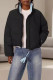 Black Casual Solid Color Patchwork Zipper Contrast Zipper Collar Outerwear