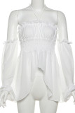 White Sexy Solid Color Patchwork Backless Off Shoulder Tops