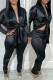 Black Casual Solid Color Patchwork Strap Design Cardigan Collar Long Sleeve Two Pieces