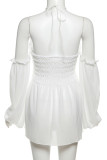 White Sexy Solid Color Patchwork Backless Off Shoulder Tops