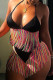 Black Euramerican Patchwork Tassel Fringed Milk Fiber Two-piece Swimwear