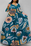 White Elegant Geometric Print Flowers Lace Up Contrast O Neck Printed Dresses