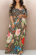 Deep Coffee Sexy Letter Print Flowers Contrast V Neck Printed Dresses