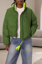 Green Casual Solid Color Patchwork Zipper Contrast Zipper Collar Outerwear
