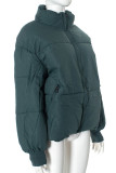 Blue Casual Solid Color Pocket Patchwork Zipper Zipper Collar Outerwear