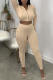 Pink Casual Solid Patchwork Hooded Collar Long Sleeve Two Pieces