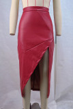 Red Sexy Solid Color Patchwork High Slit High Waist Patchwork Bottoms