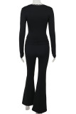 Yellow Casual Solid Color Patchwork V Neck Long Sleeve Two Pieces