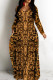 Brown Casual Print Basic V Neck Long Dresses