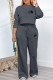 Dark Gray Casual Street Letter Print Draw String Pocket O Neck Long Sleeve Two Pieces