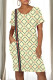 Beige Casual Street Letter Print Stripe Pocket Contrast V Neck Printed Short Sleeve Dress