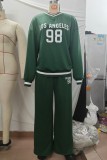 Green Casual Digital Patchwork V Neck Long Sleeve Two Pieces