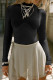 Black Casual Solid Color Patchwork O Neck Tops