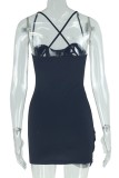 Black Sexy Solid Color Backless Spaghetti Strap Wrapped Skirt Dresses
